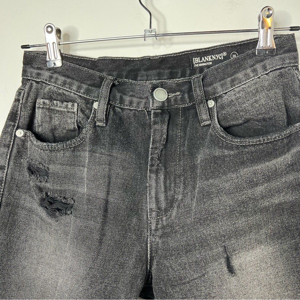 BlankNYC Rivington Ripped High Waist Tapered Jeans Black Wash Sz 26 Distressed